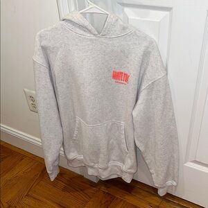 Gray Pullover Sweater with Hood and Logo